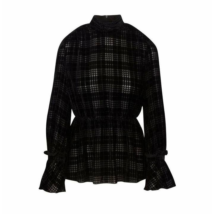 Houndstooth Black Long Sleeves Blouse for wholesale by HottieandLord