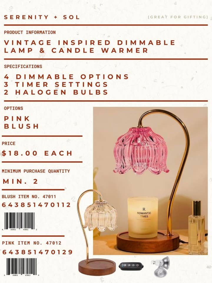 Vintage-inspireret dæmpbar lampe og lysvarmer for engroshandel hos Serenity + Sol