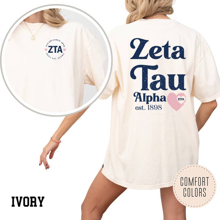 Kite and Crest - Wholesale Screen Printed T-Shirt - Women's - Zeta Tau Alpha Faded Love Comfort Colors Sorority T-shirt