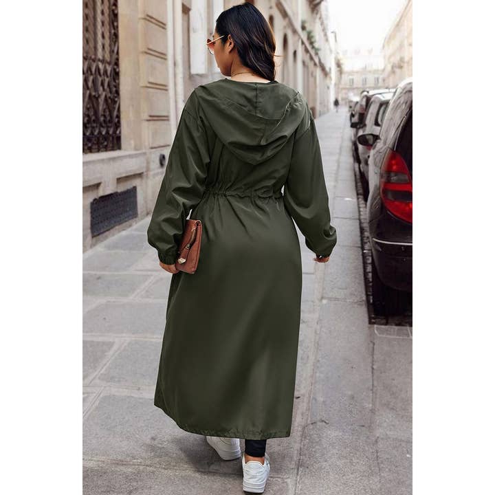 OLIVE Plus Size Solid Drawstring Waist Long Body Jacket for wholesale on Faire