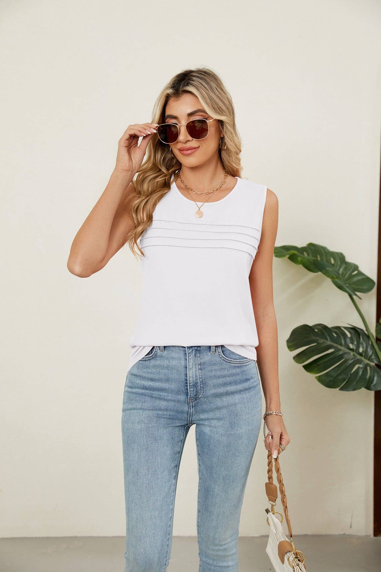 Lovesoft - Venta al por mayor Camiseta sin mangas - Mujer - Camiseta sin mangas de cuello redondo de ajuste holgado y color sólido12