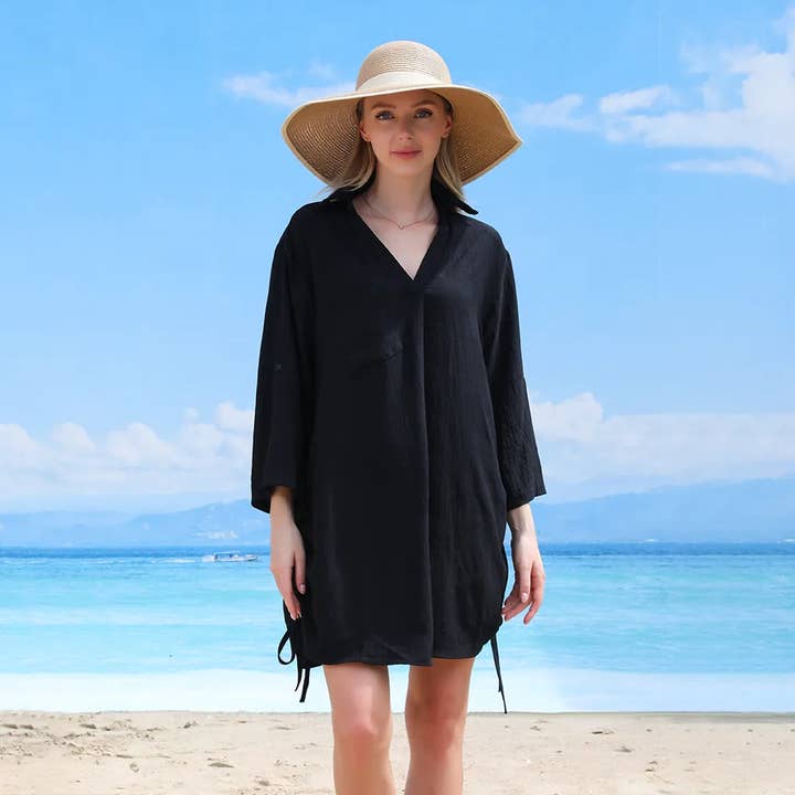 Deep V Cover Up- Zwart voor wholesale door YOUZEY