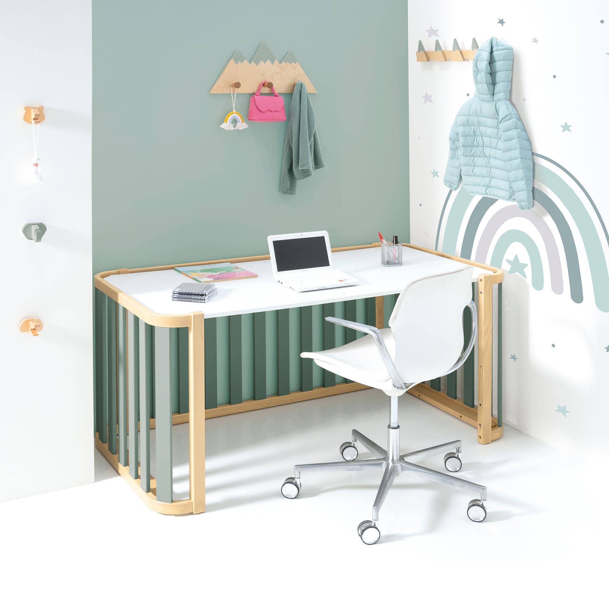 REMOVED BRAND - Wholesale Bed - Kids & Baby - Mini crib-bed-desk (4in1) wood/green · Crea Plus Tre C351-M50574