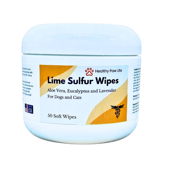 Healthy Paw Life - Wholesale Pet grooming aid – Dog - Healthy Paw Life’s Lime Sulfur Wipes - Relief for Itching, Scratching, and Redness - Infused with Lime Sulfur, Aloe & Essential Oils - Skin Care Solution for Pets (50ct, 2" Skin Soothe Wipes)