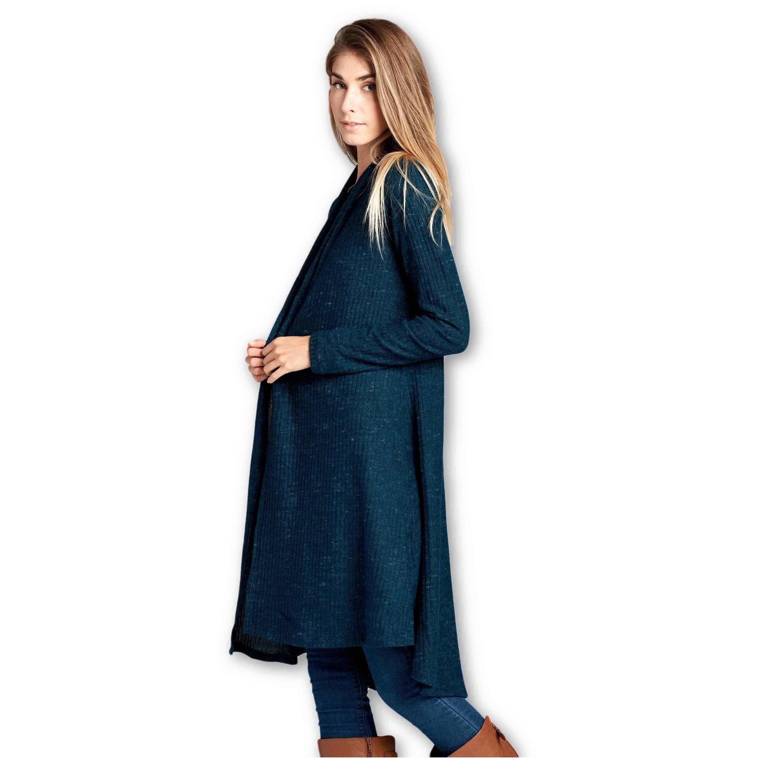 LKLUV - Wholesale Cardigan - Women's - Made in USA-Open Front Knit Long Sleeve Rib Sweater Cardigan2