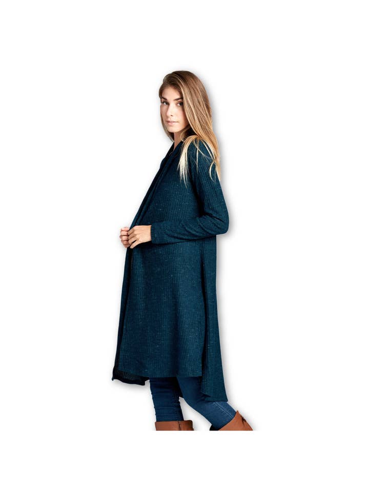 LKLUV - Wholesale Cardigan - Women's - Made in USA-Open Front Knit Long Sleeve Rib Sweater Cardigan2