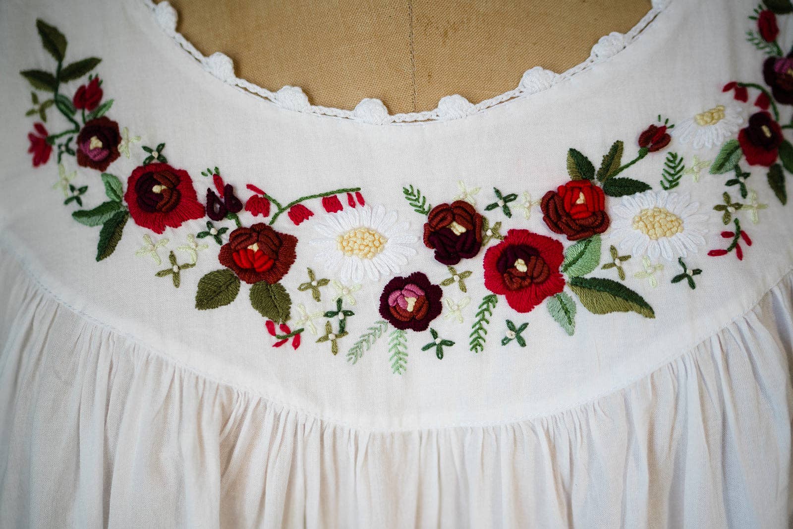 Maison d' Haiti - Wholesale Nightgown - Women's - Crimson Red Embroidered Cotton Nightgown2