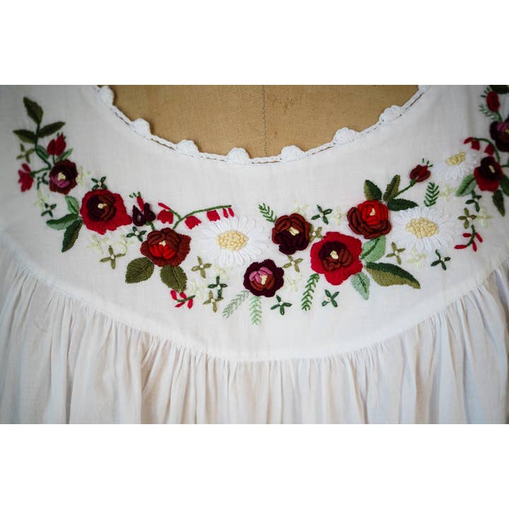 Maison d' Haiti - Wholesale Nightgown - Women's - Crimson Red Embroidered Cotton Nightgown2