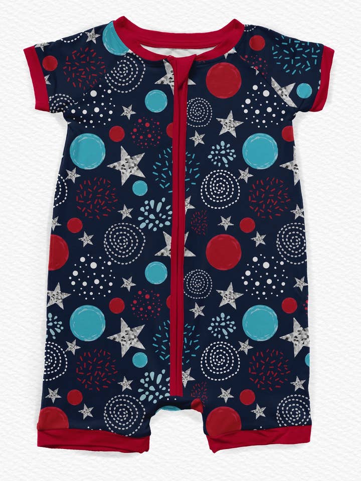 Pijama corto de bambú Star Spangled Patriotic con cremallera para venta al por mayor de Popoki Pajamas