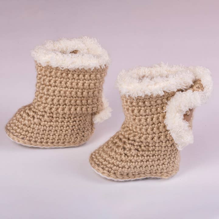 Baby Booties with Fur Accent for wholesale by Double Bug Stitchery