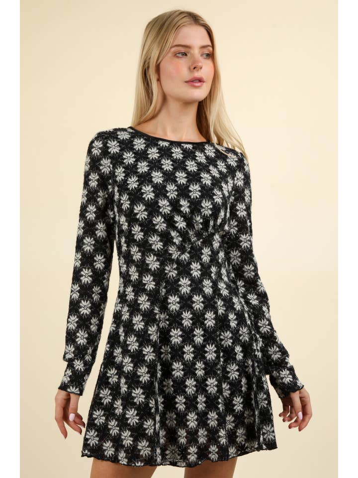 VERY J - Wholesale Dress - Women's - ND31451-Soft Knit Floral Holiday Flare Mini Dress
