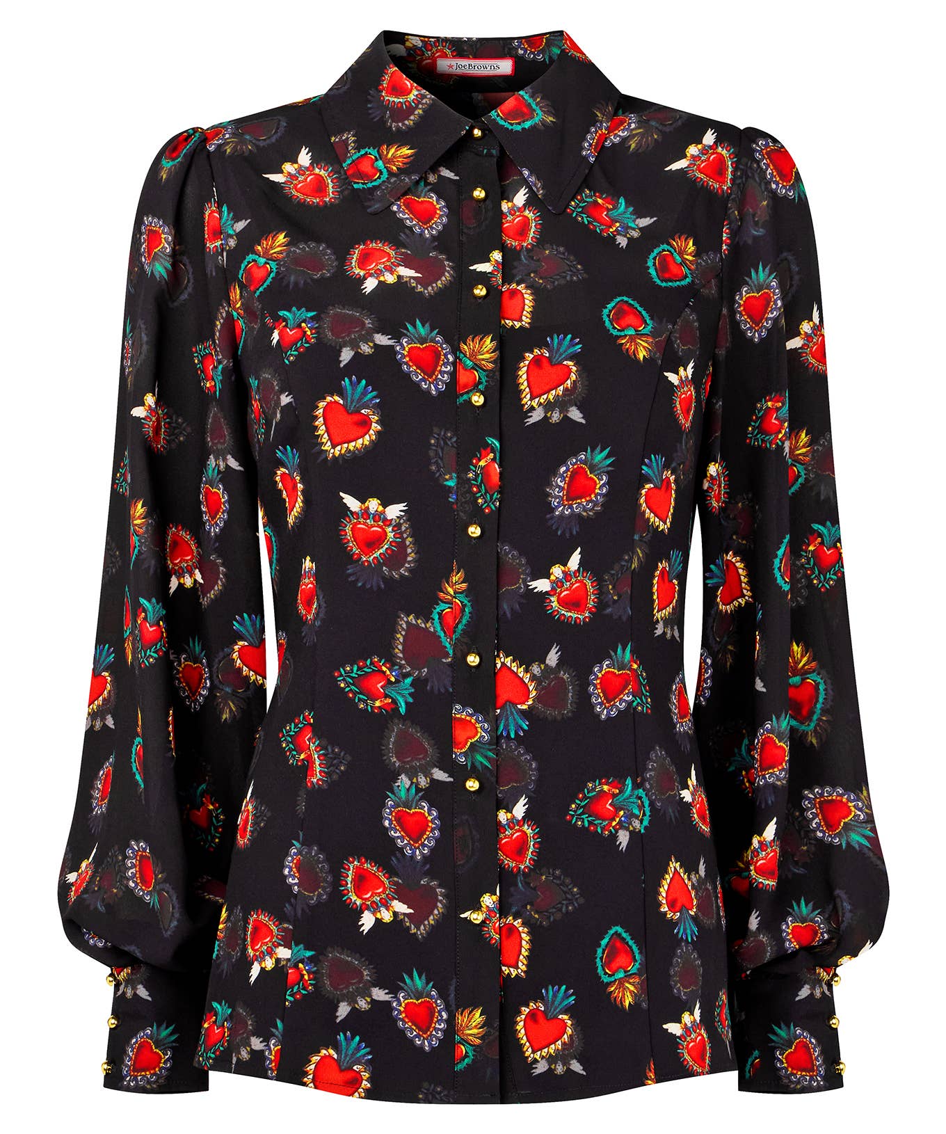 Noir Blouse en georgette à imprimé cœur avec caraco en vente sur Faire1