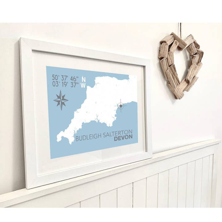 Impresión de mapa costero de Budleigh Salterton para venta al por mayor de SeaKisses