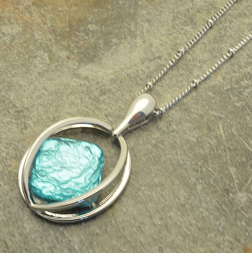 Miss Milly Limited – wholesale Pendant/charm necklace – Aqua Green Ellipse Pendant1