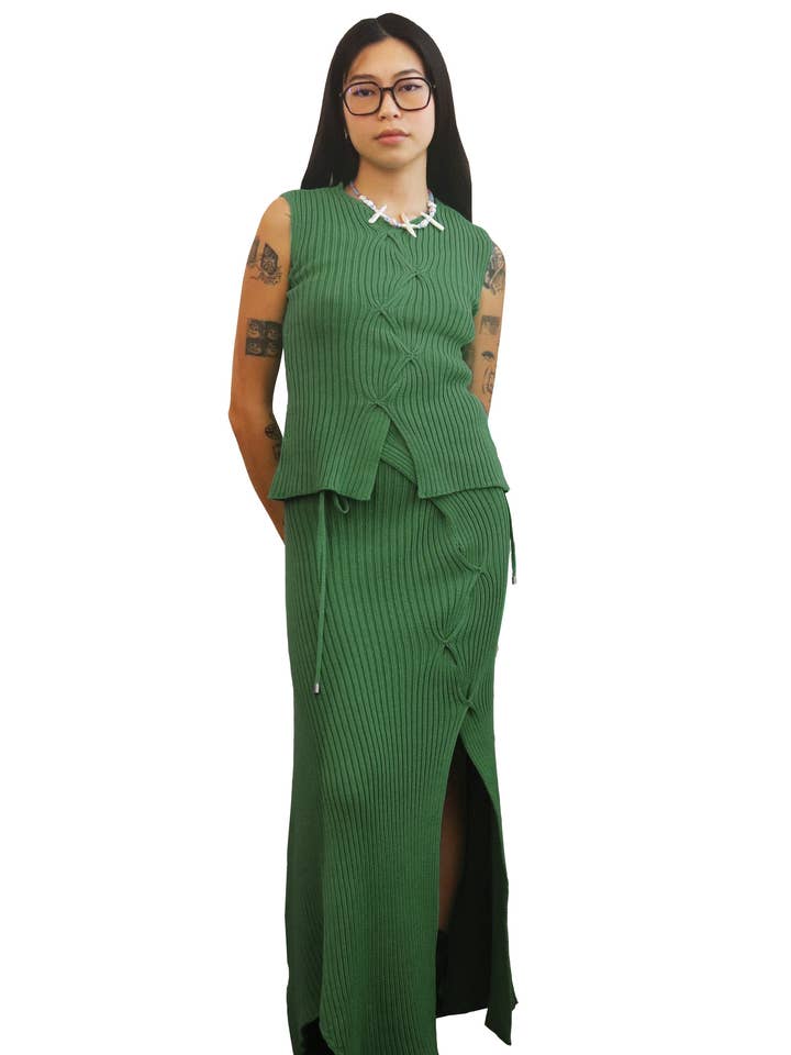 Ensemble côtelé en émeraude pour la vente par Samudāy Studios