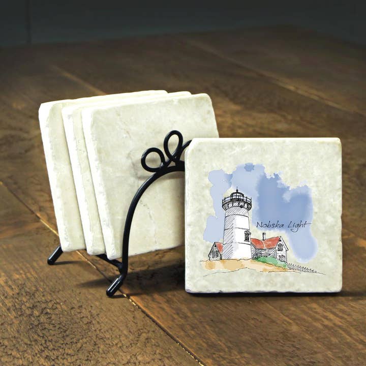 Nobska Lighthouse Marble Coasters for wholesale by Paint The Town
