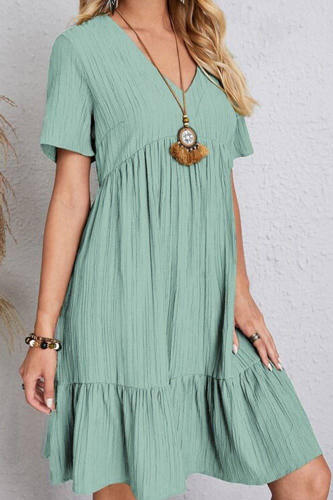 UNISHE - Wholesale Dress - Women's - Spring Summer V Neck Short Sleeves Splicing Dress ZK12541