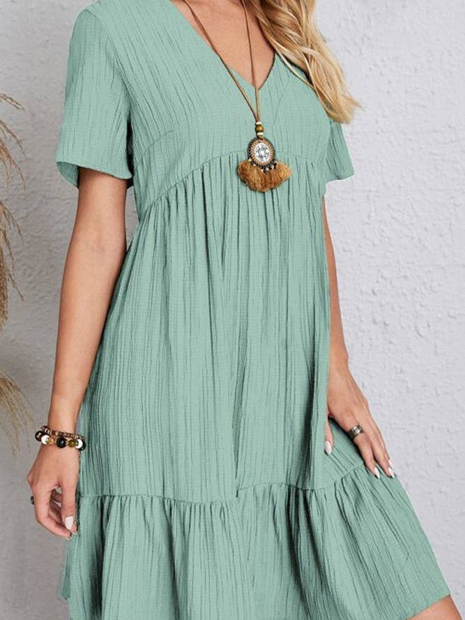 UNISHE - Wholesale Dress - Women's - Spring Summer V Neck Short Sleeves Splicing Dress ZK12541