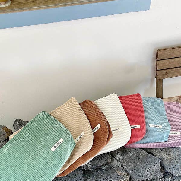 VividLux - Wholesale Makeup/Cosmetic Bag - 8 Colors Vintage Solid Color Corduroy Makeup Handbag