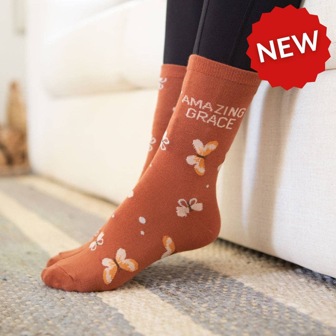Brown Amazing Grace Crew Socks for wholesale on Faire0