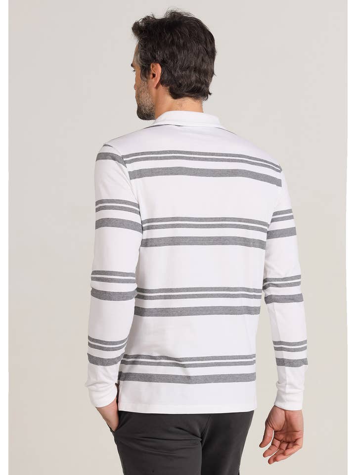 PAUSANT SHOP ONLINE - Wholesale Polo - Men's - BENDORFF - Long-sleeved striped polo with jacquard collar