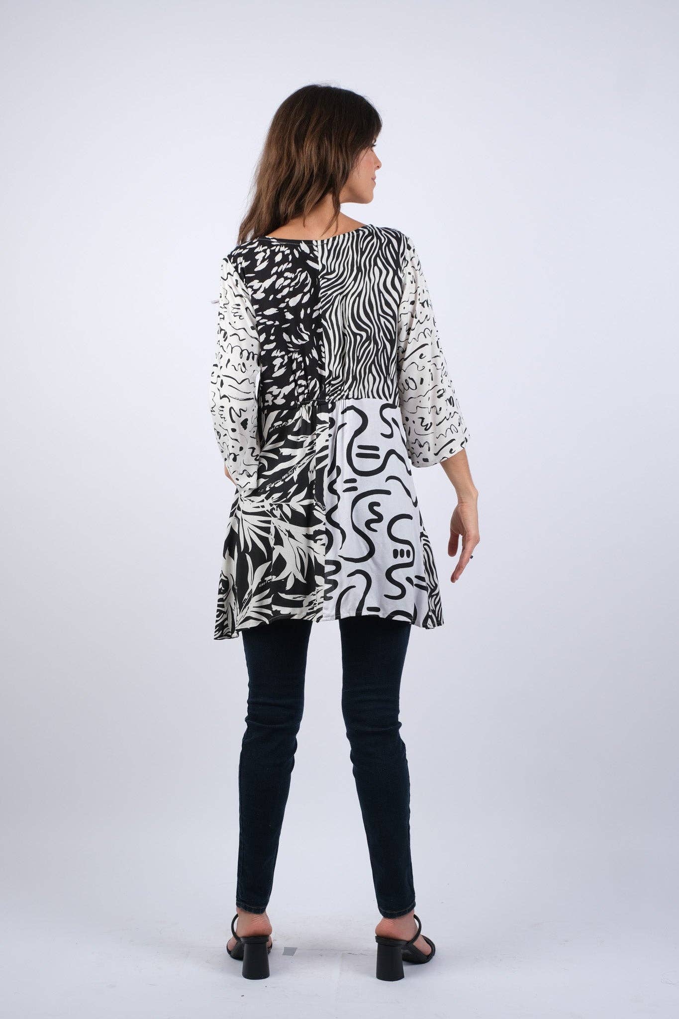 Sacred Threads - Wholesale Tunic - Women's - Black & White Aura Boho Tunic4