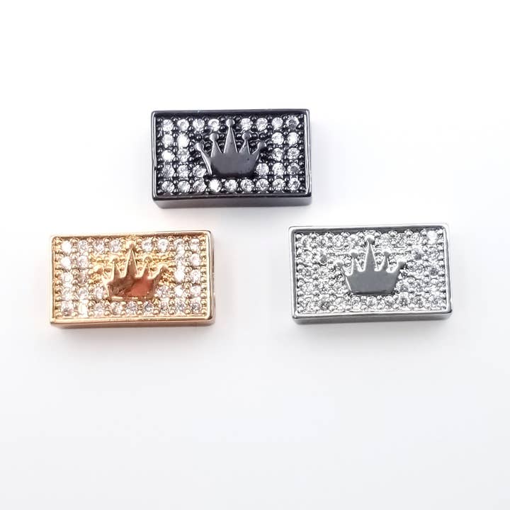 Beads Creation - Wholesale Individual charm/pendant - CZ Large Hole Embossment Crown Spacer Pendant Beads