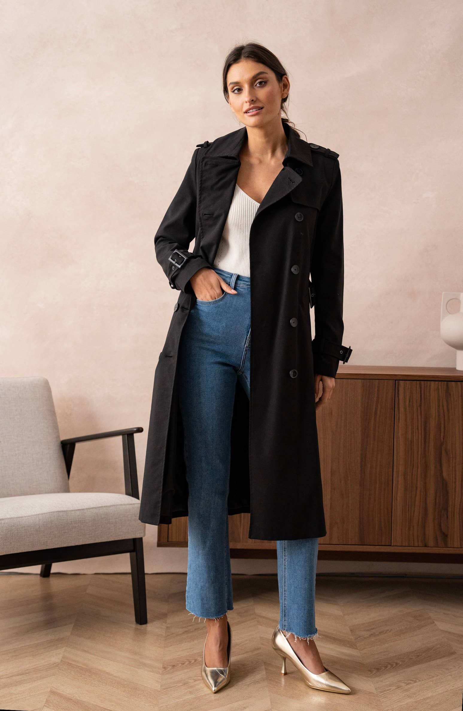 Attentif Paris - Wholesale Trench Coat - Women's - Long trench coat with cotton belt0