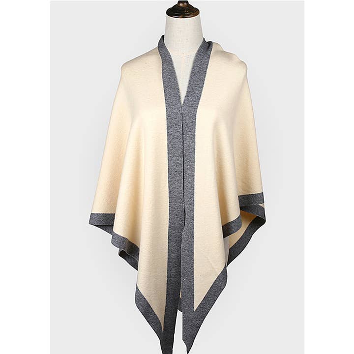 Fennco Styles - Wholesale Wrap - Women's - Contrast Border Knit Cashmere Blend Triangular Shawl Wrap