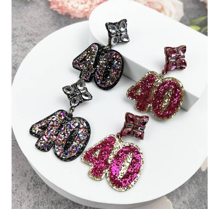 JHP Collection - Wholesale Dangle Earrings - 40TH BIRTHDAY GLITTER DROP POST EARRING8