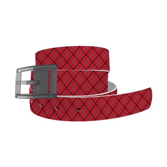 Red Black Grey Grid Belt with Grey Buckle Combo for wholesale by C4 Belts & Accessories