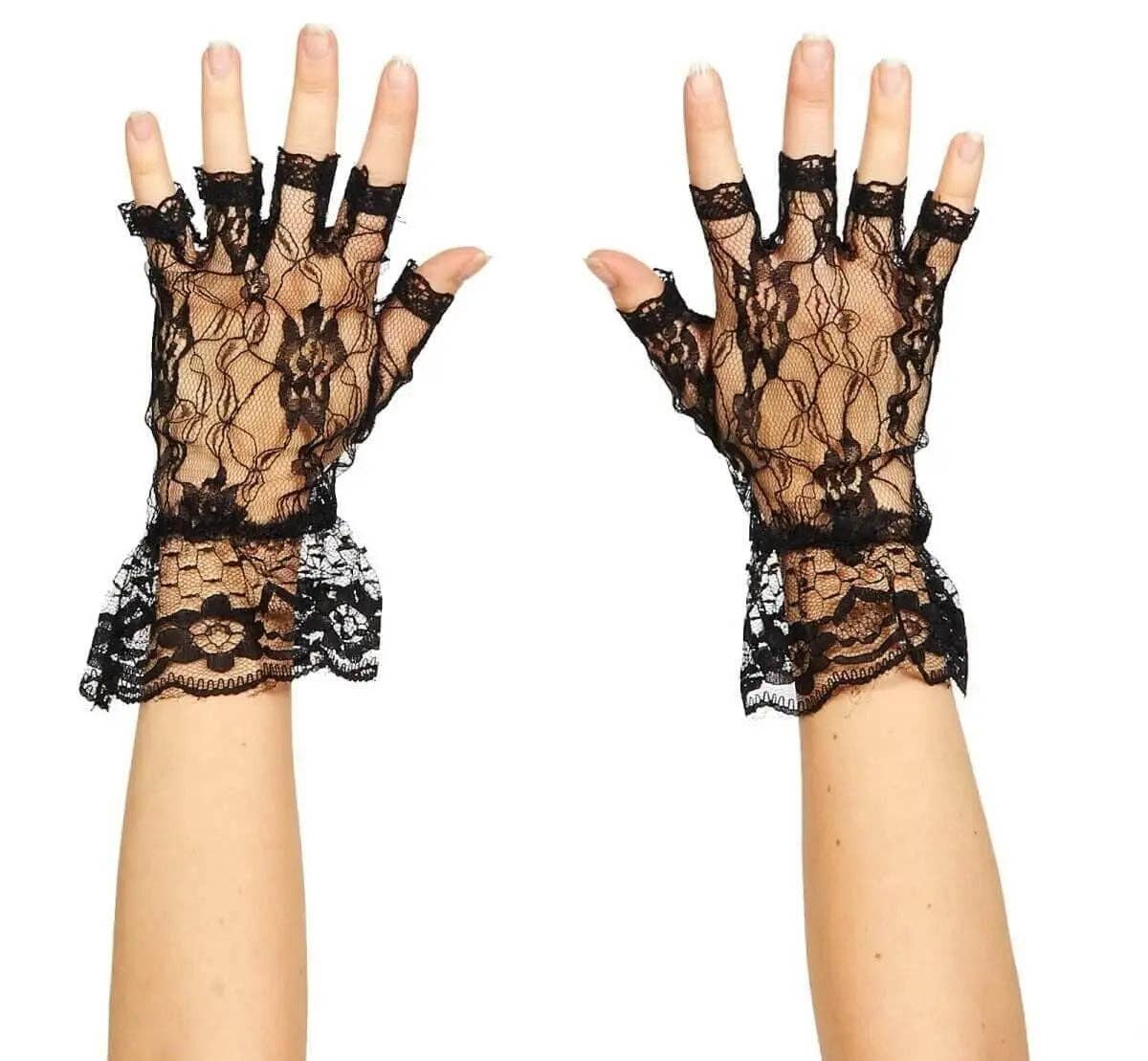 Party Expo, LLC - Vente Gants – femme - Gants Lacey Fingerless des années 80, noirs