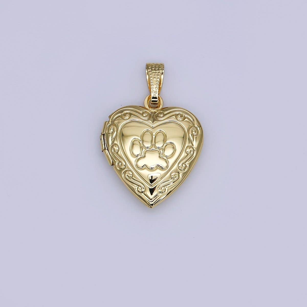 Aim Eternal - Wholesale Individual Charm/Pendant - 24K Gold Filled Dog Paw Engraved Heart Locket for Pet Photo Charm | AH4880