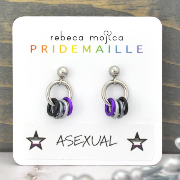 Asexual Pride Flag - Tiny Chainmaille Earring for wholesale by Rebeca Mojica Jewelry