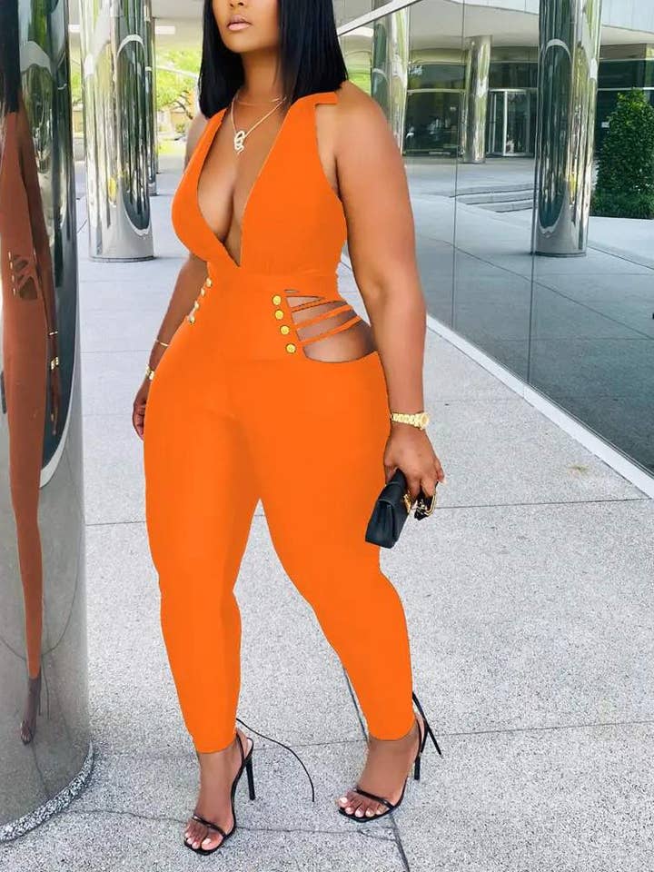 Fashion Combination - Wholesale Jumpsuit - Women's - plunging halter backless cutout skinny jumpsuit10