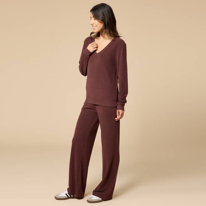 Softies - Wholesale Lounge Set - Women's - Vintage Velvet V-Neck with Wide Leg Pant8