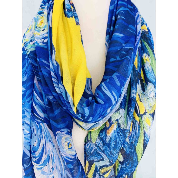 JC Sunny Fashion - Wholesale Scarf - Women's - JC071119 Blue-Yellow Starry Night & Irises Scarf2