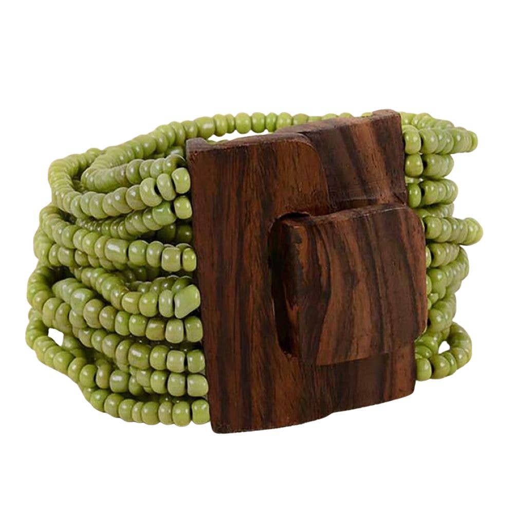 Pink House Imports - Vente Bracelet de perles - Bracelet en perles de verre de Bali avec boucle en bois4
