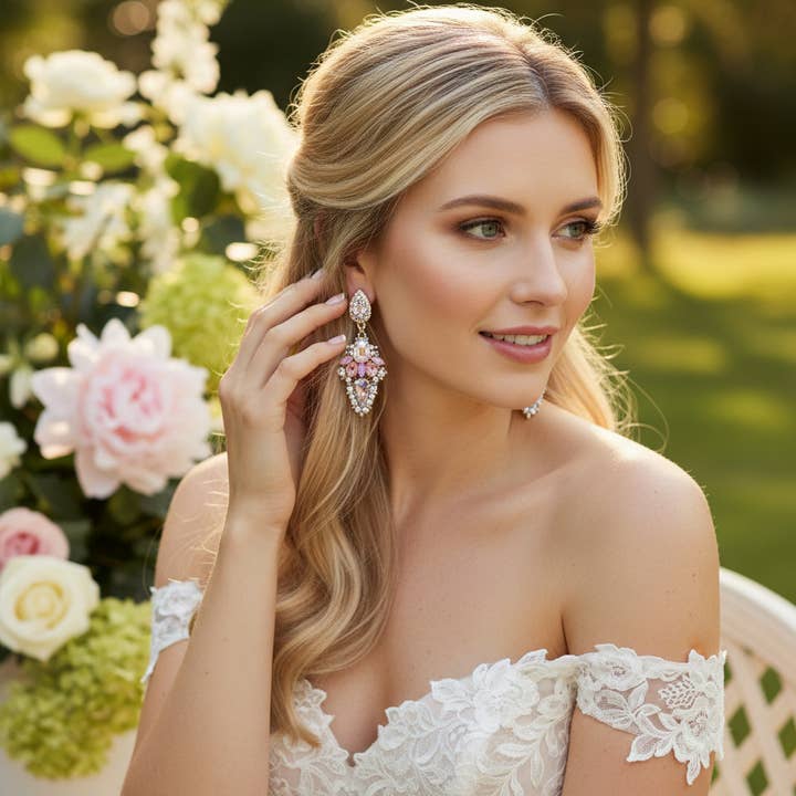 ATHENA - VINTAGE LUXE EARRINGS -LIGHT ROSE - CZER892 PINK for wholesale by Athena Bridal Jewellery