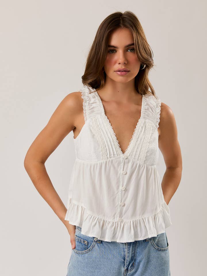 V-NECKLINE TOP WITH LACE TRIM for wholesale by LE LIS