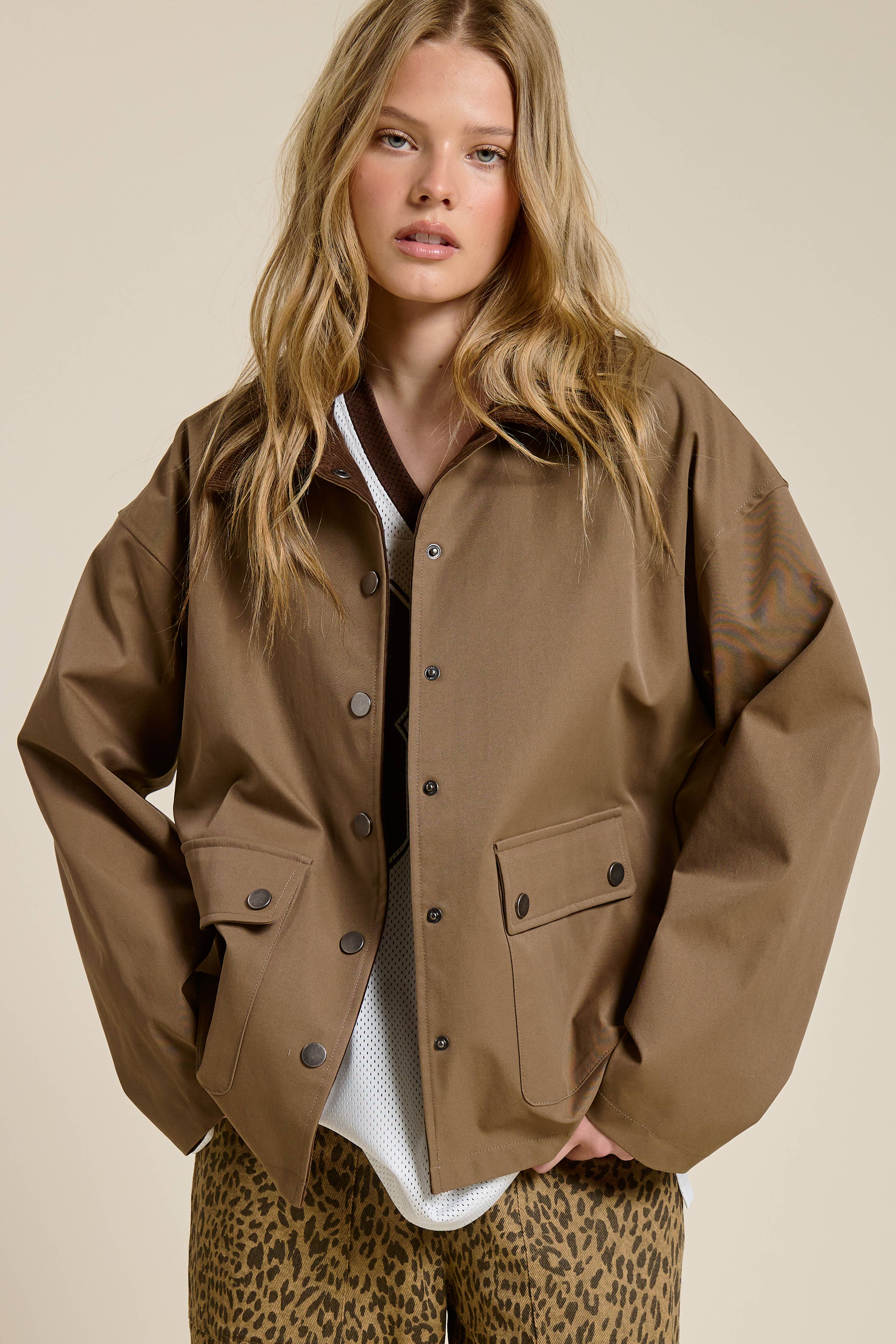 Brown Barn Jacket with Corduroy Collar and Snap Pockets for wholesale on Faire3