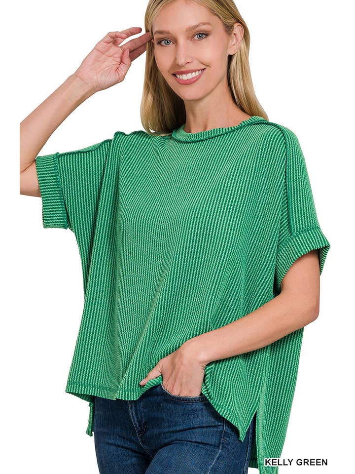 42POPS – wholesale Stickad topp - Dam – .Corded Rib Kortärmad Topp med Rå Kant10