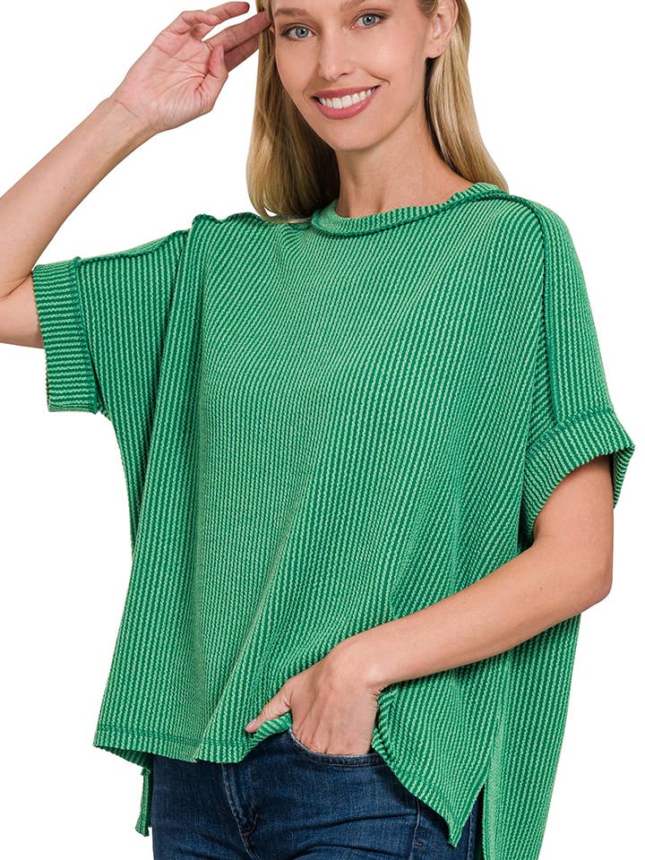 `.0727 Corded Rib Short Cuff Sleeve Raw Edge Top SI-25500 for wholesale by 42POPS