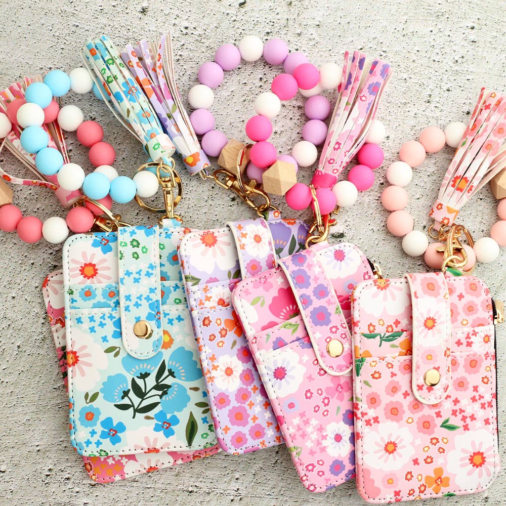 MKS America - Wholesale Keychain - Women's - Bracelet Floral Print Card Slot Wallet Keychain12