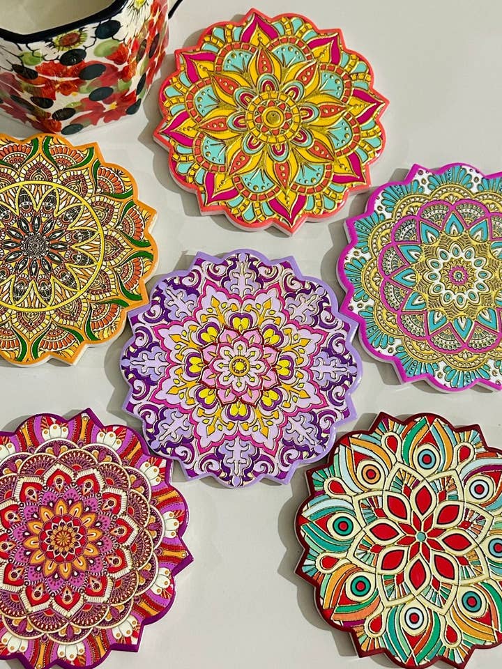Bohemian Mandala Flower Heat-Resistant Coaster for wholesale by Magia Design