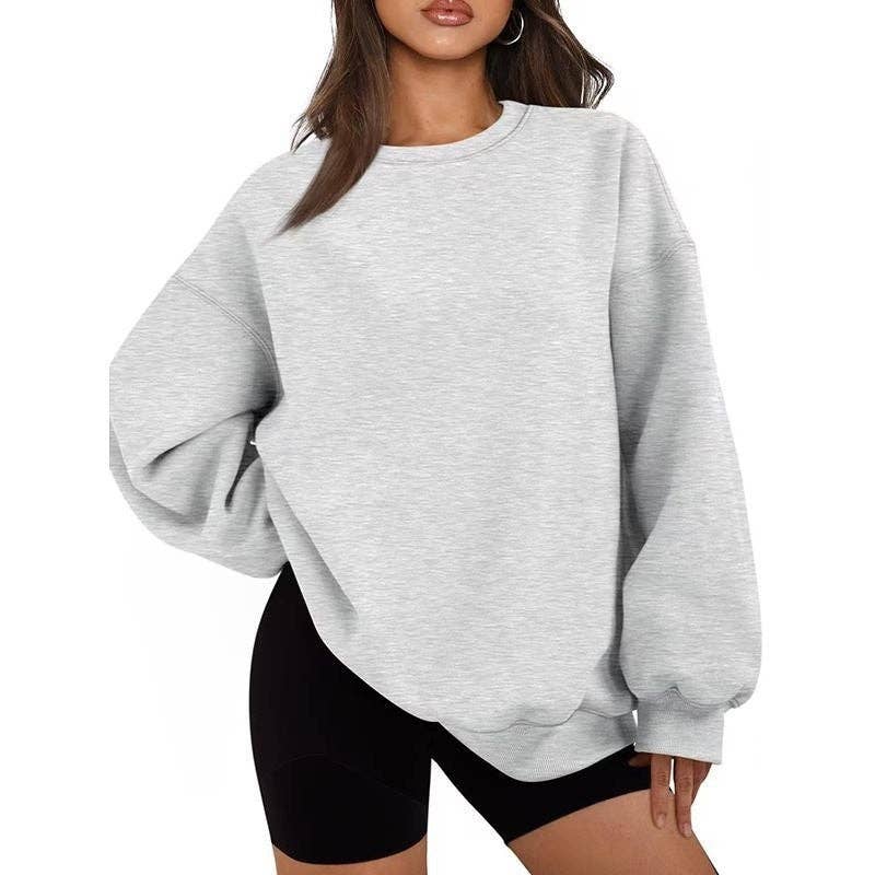 Sheer Trend - Wholesale Sweatshirt - Women's - Solid Color Loose Crewneck Sweatshirt8