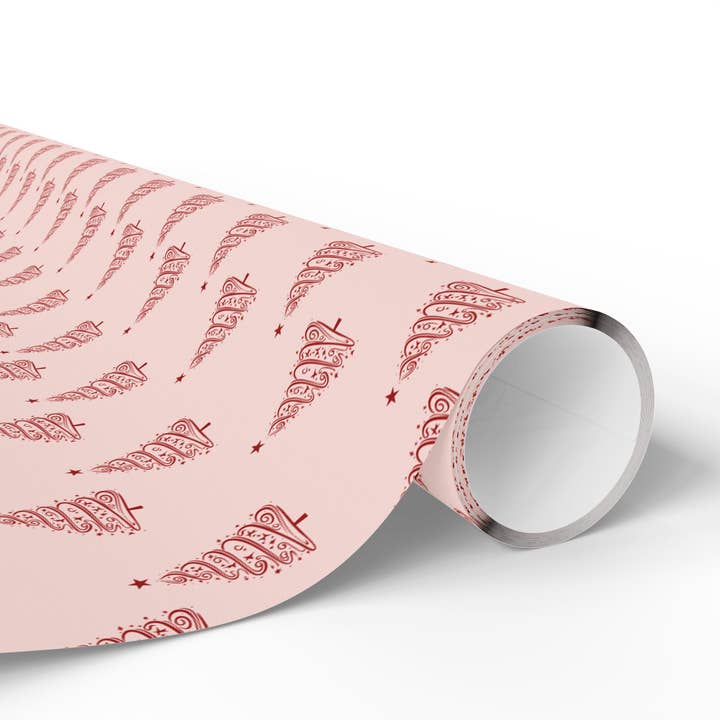 Lokipawz - Wholesale Flat Wrap - Pink Christmas Tree Wrapping Paper3