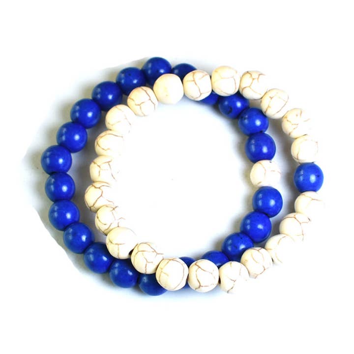 Laurent Scott Collection - Wholesale Beaded Bracelet - Crackle Stone Bracelets - Royal and White0