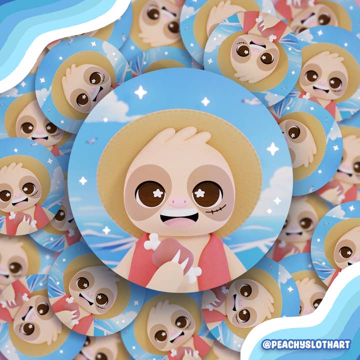 One Piece Sloth Vinyl Waterproof Sticker for wholesale by Peachy Sloth Art