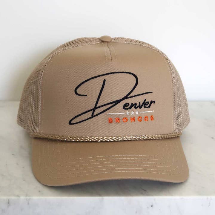 Sundrop - Wholesale Trucker Hat - Unisex - Denver Broncos Trucker Hat - Khaki Embroidered Vintage Vibes0